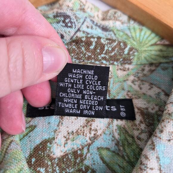 Statements‎ Green Brown Leaf Floral Linen Lightweight Jacket Size Large Tropical - Picture 8 of 8